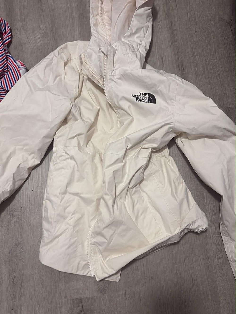 The North Face Cream Hooded Shell Jacket with Black Logo